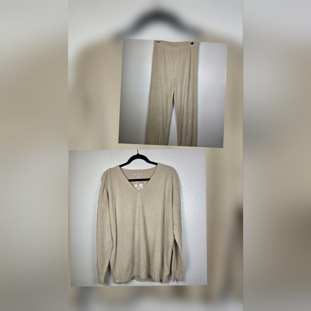 Barefoot dreams Cozy Chic Ultra Lite V-Neck Pullover And Wide Leg Pant Set Sz LT